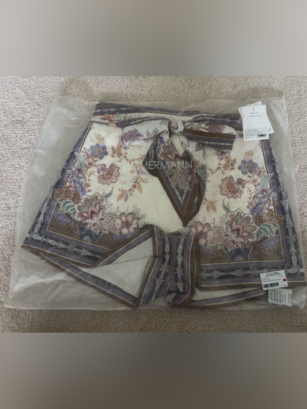 NWT! Zimmermann Cream and Lilac Floral High-Rise Shorts US SIZE 8 (AUS 2) - Picture 2 of 5